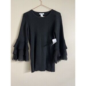 Design History Trumpet‎ Sleeve Sweater Women’s Size XL Black Ribbed Knit